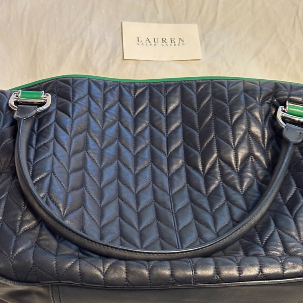 RALPH LAUREN Navy/Green Quilted Leather Bag with Dust Bag - Excellent Condition - Picture 3 of 16